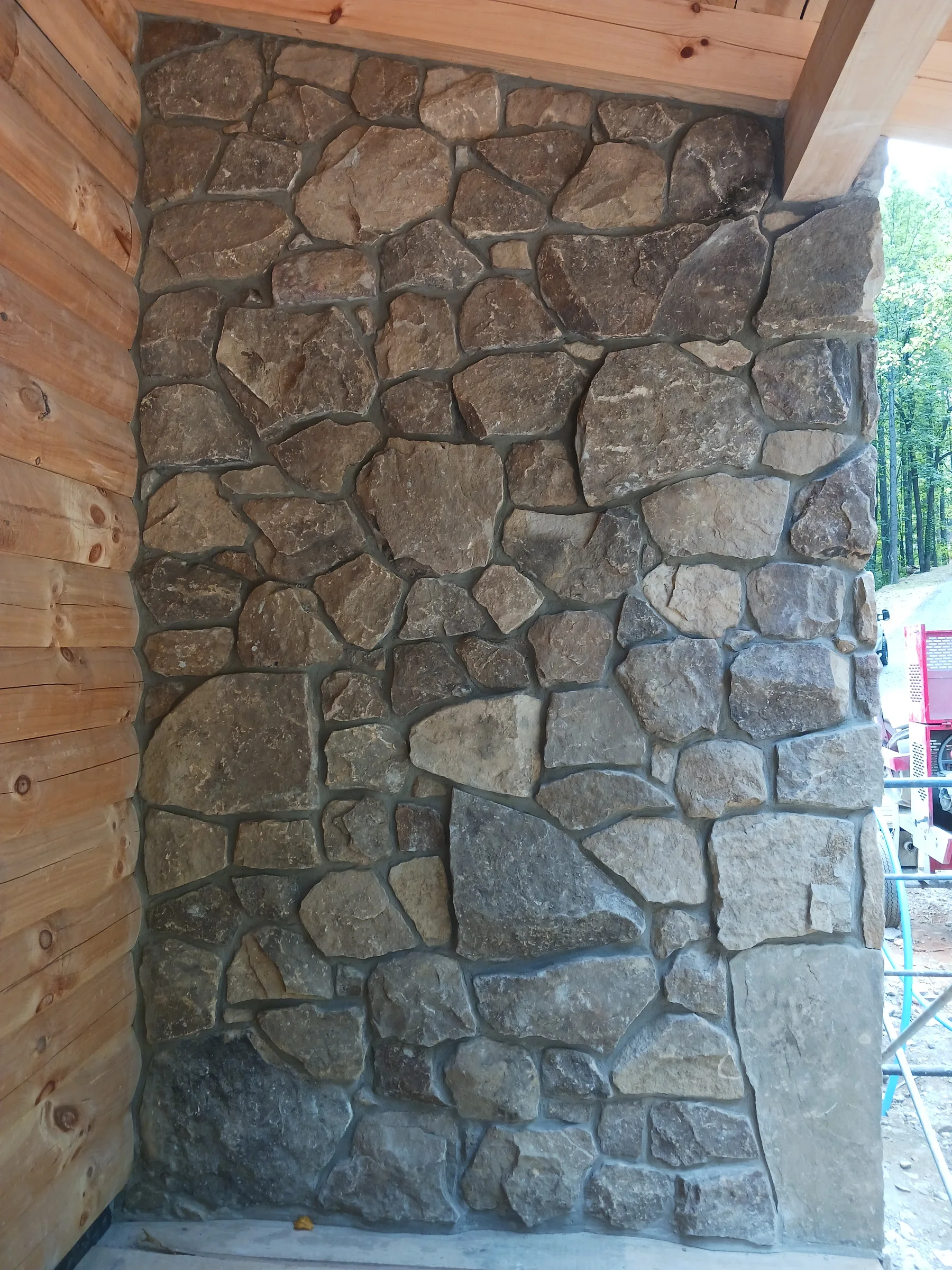 Detail of natural stone around a porch column